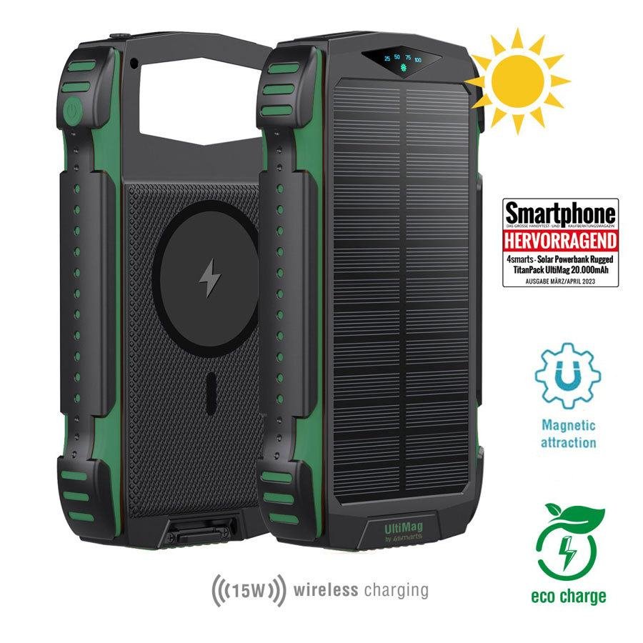 4Smarts Rugged TitanPack UltiMag 20.000 mAh solcelle powerbank, green