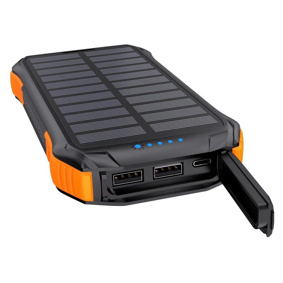 Choetech solcelle powerbank, 10.000 mAh, med trådløs opladning, Sort-Orange